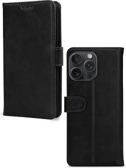 Mobilize Telefoonhoesje geschikt voor Apple iPhone 15 Pro Max Hoesje Echt Leer | Mobilize Wallet Bookcase Portemonnee | Pasjeshouder voor 3 Pasjes | Telefoonhoesje voor Pinpas / OV Kaart / Rijbewijs - Zwart