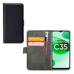 Mobilize Telefoonhoesje geschikt voor Realme C35 Hoesje | Mobilize Classic Gelly Wallet Bookcase Portemonnee | Pasjeshouder voor 2 Pasjes | Telefoonhoesje voor Pinpas / OV Kaart / Rijbewijs - Zwart