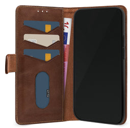 Mobilize Telefoonhoesje geschikt voor Samsung Galaxy A26 Hoesje Echt Leer | Mobilize Wallet Bookcase Portemonnee | Pasjeshouder voor 3 Pasjes | Telefoonhoesje voor Pinpas / OV Kaart / Rijbewijs - Bruin