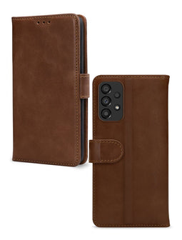 Mobilize Telefoonhoesje geschikt voor Samsung Galaxy A33 Hoesje Echt Leer | Mobilize Wallet Bookcase Portemonnee | Pasjeshouder voor 3 Pasjes | Telefoonhoesje voor Pinpas / OV Kaart / Rijbewijs - Bruin