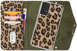 Mobilize Telefoonhoesje geschikt voor Samsung Galaxy A33 Hoesje | Mobilize Gelly Uitneembare 2in1 Clutch | Pasjeshouder voor 3 Pasjes | Telefoonhoesje voor Pinpas / OV Kaart / Rijbewijs - Green Leopard | Groen
