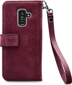 Mobilize Telefoonhoesje geschikt voor Samsung Galaxy A6 Plus (2018) Hoesje | Mobilize Gelly Zipper Uitneembare 2in1 Clutch | Pasjeshouder voor 3 Pasjes | Telefoonhoesje voor Pinpas / OV Kaart / Rijbewijs - Bordeaux | Rood