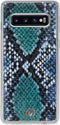Mobilize Telefoonhoesje geschikt voor Samsung Galaxy S10 Hoesje | Mobilize Gelly Velvet Uitneembare 2in1 Clutch | Pasjeshouder voor 3 Pasjes | Telefoonhoesje voor Pinpas / OV Kaart / Rijbewijs - Royal Blue Snake | Blauw