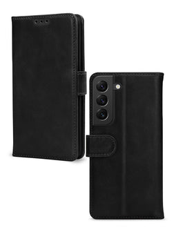 Mobilize Telefoonhoesje geschikt voor Samsung Galaxy S22 Hoesje Echt Leer | Mobilize Wallet Bookcase Portemonnee | Pasjeshouder voor 3 Pasjes | Telefoonhoesje voor Pinpas / OV Kaart / Rijbewijs - Zwart
