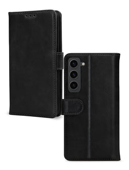Mobilize Telefoonhoesje geschikt voor Samsung Galaxy S23 Hoesje Echt Leer | Mobilize Wallet Bookcase Portemonnee | Pasjeshouder voor 3 Pasjes | Telefoonhoesje voor Pinpas / OV Kaart / Rijbewijs - Zwart