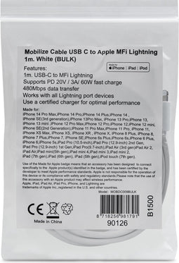 Mobilize USB-C naar Apple Lightning Kabel MFI 1 Meter - Wit