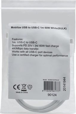 Mobilize USB-C naar USB-C Kabel 1 Meter - Wit