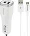 Mobiparts Car Charger Dual USB 12W/2.4A + Micro USB Cable - Wit