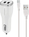 Mobiparts Car Charger Dual USB 24W/4.8A + USB-C Kabel - Wit