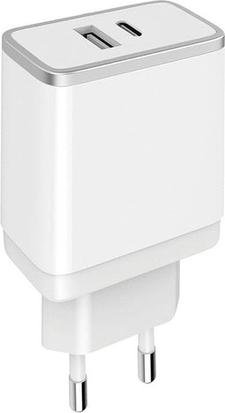 Mobiparts - Dual-Port Oplader 2.4A USB-A + USB-C - wit