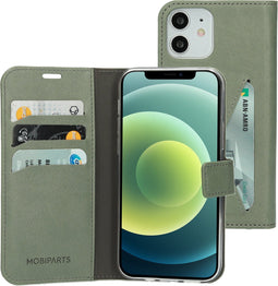 Mobiparts hoesje geschikt voor Apple iPhone 12/12 Pro - Wallet/Boekhoesje - Eco Leer - Magneet Sluiting - Opberg vakken - Groen