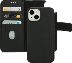 Mobiparts hoesje geschikt voor Apple iPhone 14 - Wallet 2-in-1 Boekhoesje - MagSafe - Echt Leder - Uitneembare Case - Sterke Magneet Sluiting - Contactloos betalen - Zwart