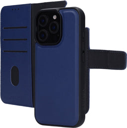 Mobiparts hoesje geschikt voor Apple iPhone 16 Pro - Wallet 2-in-1 Boekhoesje - MagSafe - Echt Leder - Uitneembare Case - Sterke Magneet Sluiting - Contactloos betalen - Blauw