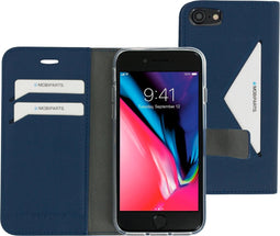 Mobiparts hoesje geschikt voor Apple iPhone 7/8/SE(2020/2022) - Wallet/Boekhoesje - Eco Leer - Magneet Sluiting - Opberg vakken - Blauw