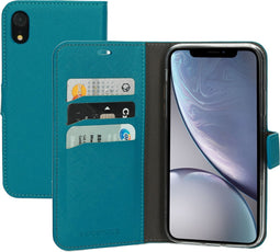 Mobiparts hoesje geschikt voor Apple iPhone XR - Saffiano Wallet/Portemonnee hoesje - Magneet Sluiting - 3 Opbergvakken - Blauw Turquoise