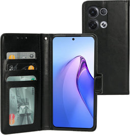Mobiparts hoesje geschikt voor Oppo Reno8 Pro - Wallet/Boekhoesje - Eco Leer - Magneet Sluiting - Opberg vakken - Zwart