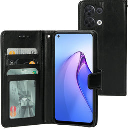 Mobiparts hoesje geschikt voor Oppo Reno8 - Wallet/Boekhoesje - Eco Leer - Magneet Sluiting - Opberg vakken - Zwart