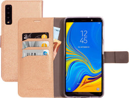Mobiparts hoesje geschikt voor Samsung Galaxy A7 (2018) - Saffiano Wallet/Portemonnee hoesje - Magneet Sluiting - 3 Opbergvakken - Bruin Koper