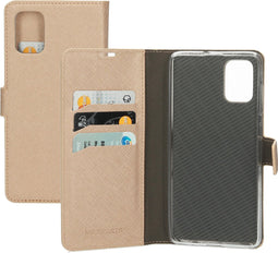 Mobiparts hoesje geschikt voor Samsung Galaxy A71 - Saffiano Wallet/Portemonnee hoesje - Magneet Sluiting - 3 Opbergvakken - Koper