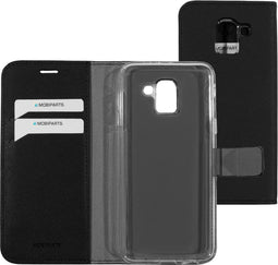 Mobiparts hoesje geschikt voor Samsung Galaxy J6 (2018) - Saffiano Wallet/Portemonnee hoesje - Magneet Sluiting - 3 Opbergvakken - Zwart
