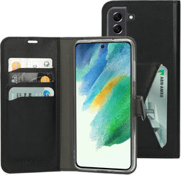 Mobiparts hoesje geschikt voor Samsung Galaxy S21 FE - Wallet/Boekhoesje - Eco Leer - Magneet Sluiting - Opberg vakken - Zwart