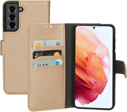 Mobiparts hoesje geschikt voor Samsung Galaxy S21 - Saffiano Wallet/Portemonnee hoesje - Magneet Sluiting - 3 Opbergvakken - Koper