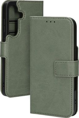 Mobiparts hoesje geschikt voor Samsung Galaxy S25 - Wallet/Boekhoesje - Eco Leer - Magneet Sluiting - Opberg vakken - Groen