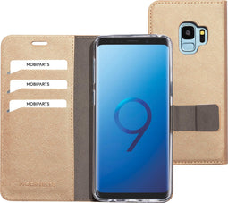Mobiparts hoesje geschikt voor Samsung Galaxy S9 - Saffiano Wallet/Portemonnee hoesje - Magneet Sluiting - 3 Opbergvakken - Bruin Koper