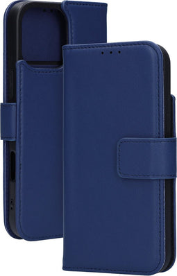 Mobiparts MagSafe Portemonnee/Boekhoesje geschikt voor Apple iPhone 16 Pro Max - Echt Leer - Magnetische Sluiting - Ruimte voor drie pasjes - Microvezel voering - Blauw