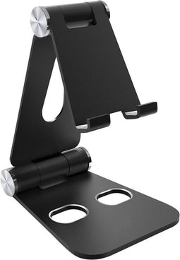 Mobiparts Telefoonhouder Tafel en Bureau - Verstelbaar - Universele Telefoonstandaard - Aluminium - 270 graden verstelbaar - Antislip voetjes - Broekzak formaat - Zwart