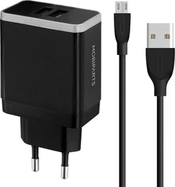 Mobiparts Universele Oplader - 12W/2.A - Smart IC - 2 USB aansluitingen - Geschikt voor o.a. Apple en Samsung + Micro USB Kabel - Zwart