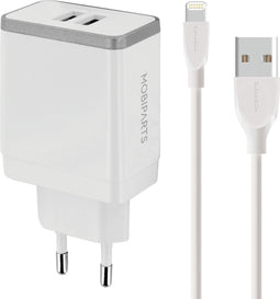 Mobiparts Universele Oplader - 12W/2.A - Smart IC - 2 USB aansluitingen - Geschikt voor o.a. Apple en Samsung incl. 1m MFi Lighting Kabel - Wit