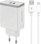 Mobiparts Universele Oplader - 12W/2.A - Smart IC - 2 USB aansluitingen - Geschikt voor o.a. Apple en Samsung + USB-C Kabel - Wit