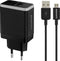 Mobiparts Universele Oplader - 12W/2.A - Smart IC - 2 USB aansluitingen - Geschikt voor o.a. Apple en Samsung + Micro USB Kabel - Zwart