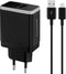 Mobiparts Universele Oplader - 12W/2.A - Smart IC - 2 USB aansluitingen - Geschikt voor o.a. Apple en Samsung + USB-C Kabel - Zwart