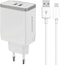 Mobiparts USB-A thuislader met 2 poorten en losse USB-C kabel - Smart IC - 4,8A / wit - 1 meter