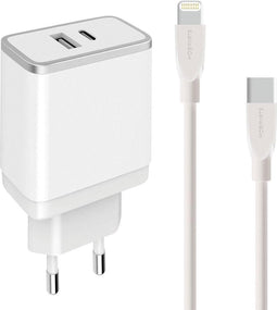 Mobiparts USB/USB-C Adapter 2.4A + USB-C naar Apple Lightning Kabel 1M