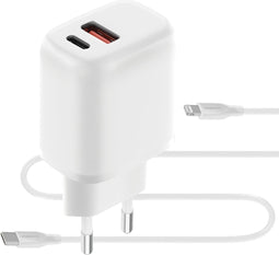 Mobiparts Wall Charger Dual USB-C/USB-A with Lightning Kabel - Wit