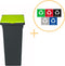 Plafor Fit Bin Prullenbak met Deksel voor Afvalscheiding - 53L – Zwart/Groen - Inclusief 5-delige Stickerset - Afvalbak voor gemakkelijk Afval Scheiden en Recycling - Afvalemmer - Vuilnisbak voor Huishouden, Keuken en Kantoor - Afvalbakken - Recyclen