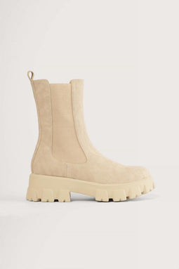 NA-KD Elastic Profile - Dames Laarzen - Hoge enkel - Beige - Maat 40