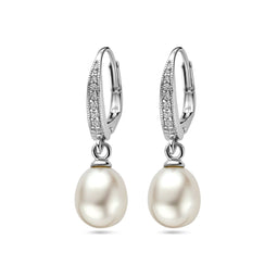 Glams oorhangers - Zilver - Parel en zirkonia