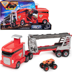 Monster Jam - officiële 2-in-1 Launch N’ Go Hauler-speelset en opbergdoos met unieke monstertruck schaal van 1:64