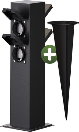 Monzana Stekkerdoos 4voudig - IP44 Metaal & Spike – Zwart