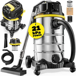 Monzana Stofzuiger - Nat en Droog 1400W Blaasfunctie 30L - Zilver