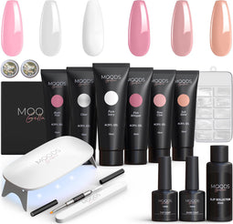 MoodsGellac Luxe Polygel Kit - Polygel Nagels Starterspakket - Inclusief UV LED lamp - 6 Kleuren - Nude Roze