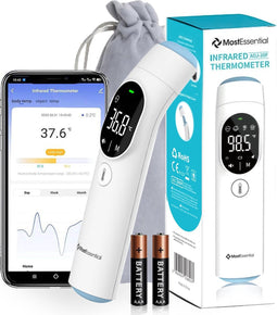 MostEssential 2-in-1 Digitale Koortsthermometer – Oorthermometer – Thermometer Voorhoofd & Lichaam - Koortsthermometer voor Volwassenen, Kinderen en Baby's - Contactloos – Inclusief App – 20F