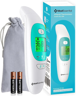 MostEssential 2-in-1 Digitale Koortsthermometer - Oorthermometer – Thermometer Voorhoofd & Lichaam - Koortsthermometer voor Volwassenen, Kinderen en Baby's - Contactloos - 20M