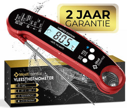 MostEssential Premium Vleesthermometer - BBQ Thermometer - Kernthermometer - Suikerthermometer - Keukenthermometer - Digitaal – Draadloos - Waterdicht - Rood