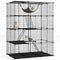 Ruime 4-laagse kattenkooi 143 cm hoog – Zwarte metalen draadkooi met hangmat, plateaus en ladders