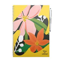 MOYU - Flower Vibes Notebook - Uitwisbaar Notitieboek A4 Premium - Multifunctionele pagina’s - Inclusief uitwisbare pen, houder en wisdoekje
